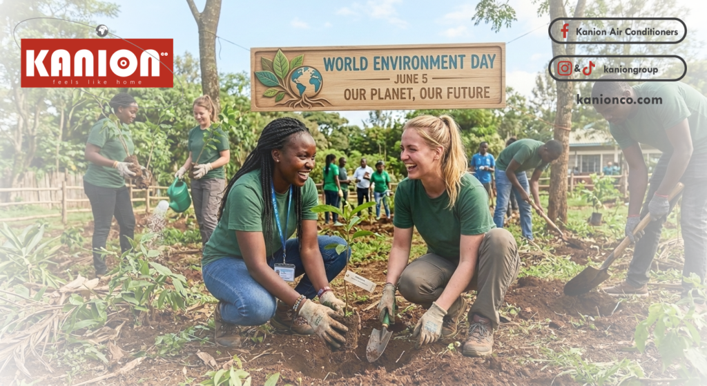 Kanion Co team planting trees for World Environment Day 2026 to support mastering reforestation and green HVAC climate solutions.