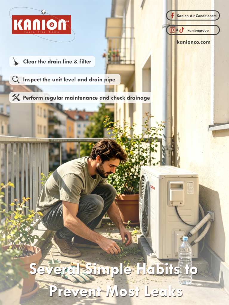 Technician cleaning an outdoor air conditioner as part of routine AC maintenance to prevent leaks